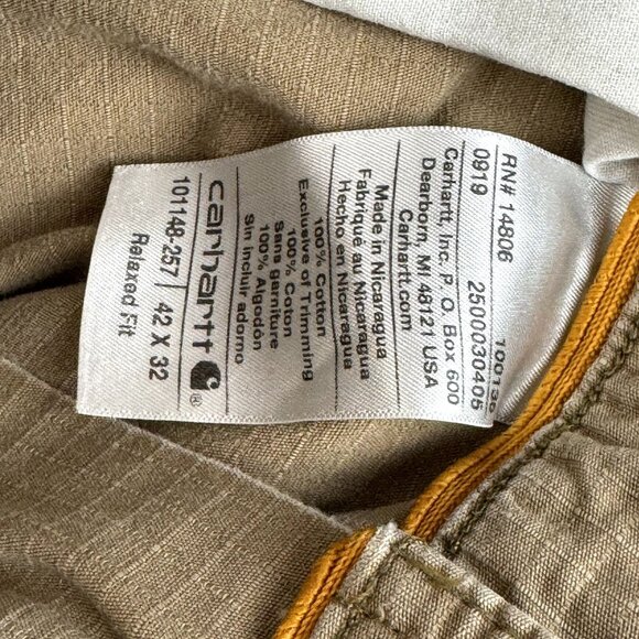 CARHARTT Force Mens Ripstop Relaxed Fit Distressed Cargo Pants Tan Utility Work - Picture 9 of 11